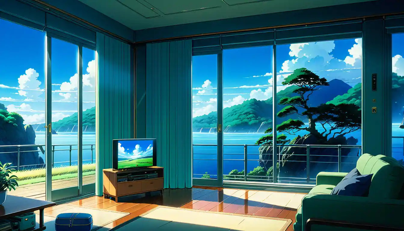 Surreal dream core landscape in anime illustration style