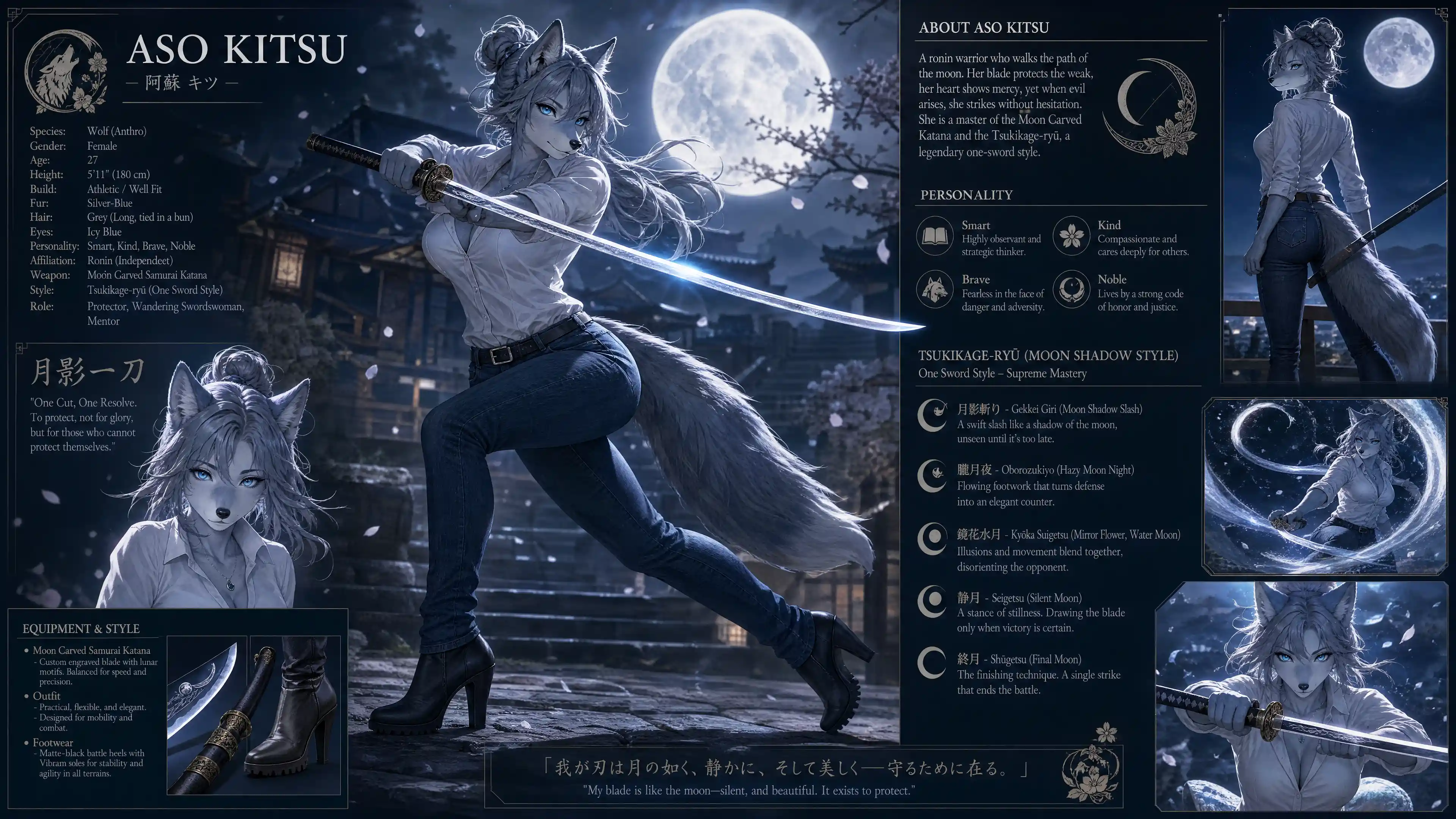 Noble wolf warrior woman with katana in casual clothing