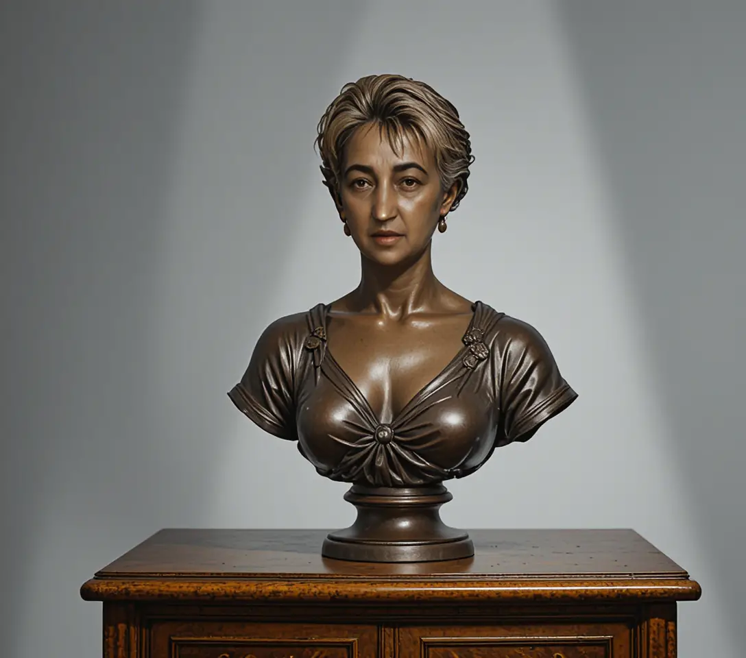 Bronze bust of an aging woman on a Louis XIV chest