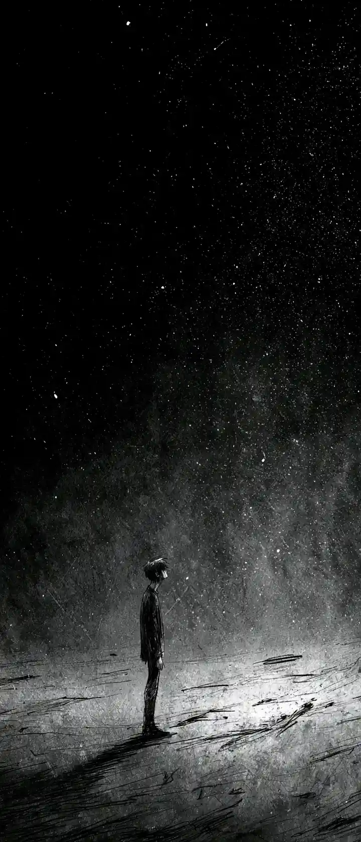 Lonely anime woman in a desolate monochrome wasteland