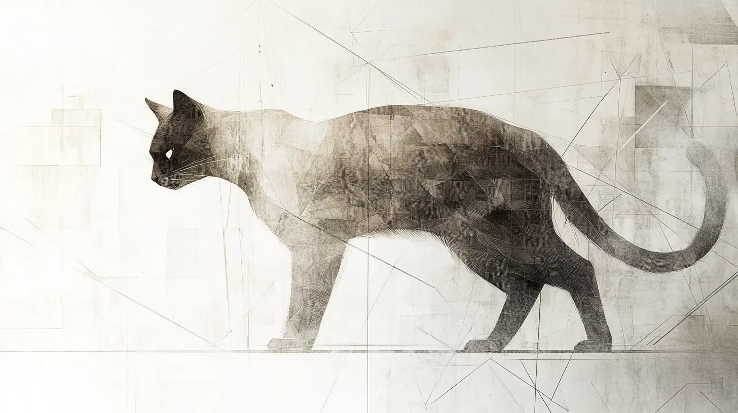 Hybrid feline avian creature in a minimal surreal space