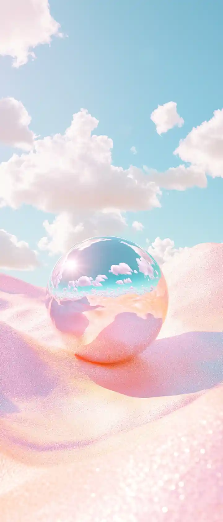 Cheerful surreal landscape in bright pastel metallic tones