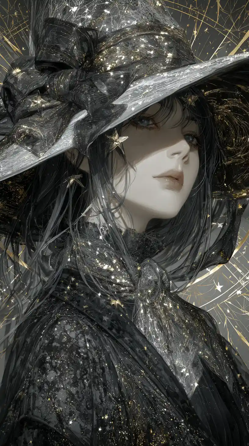 Strega anime mistica in lussuoso streetwear celestiale