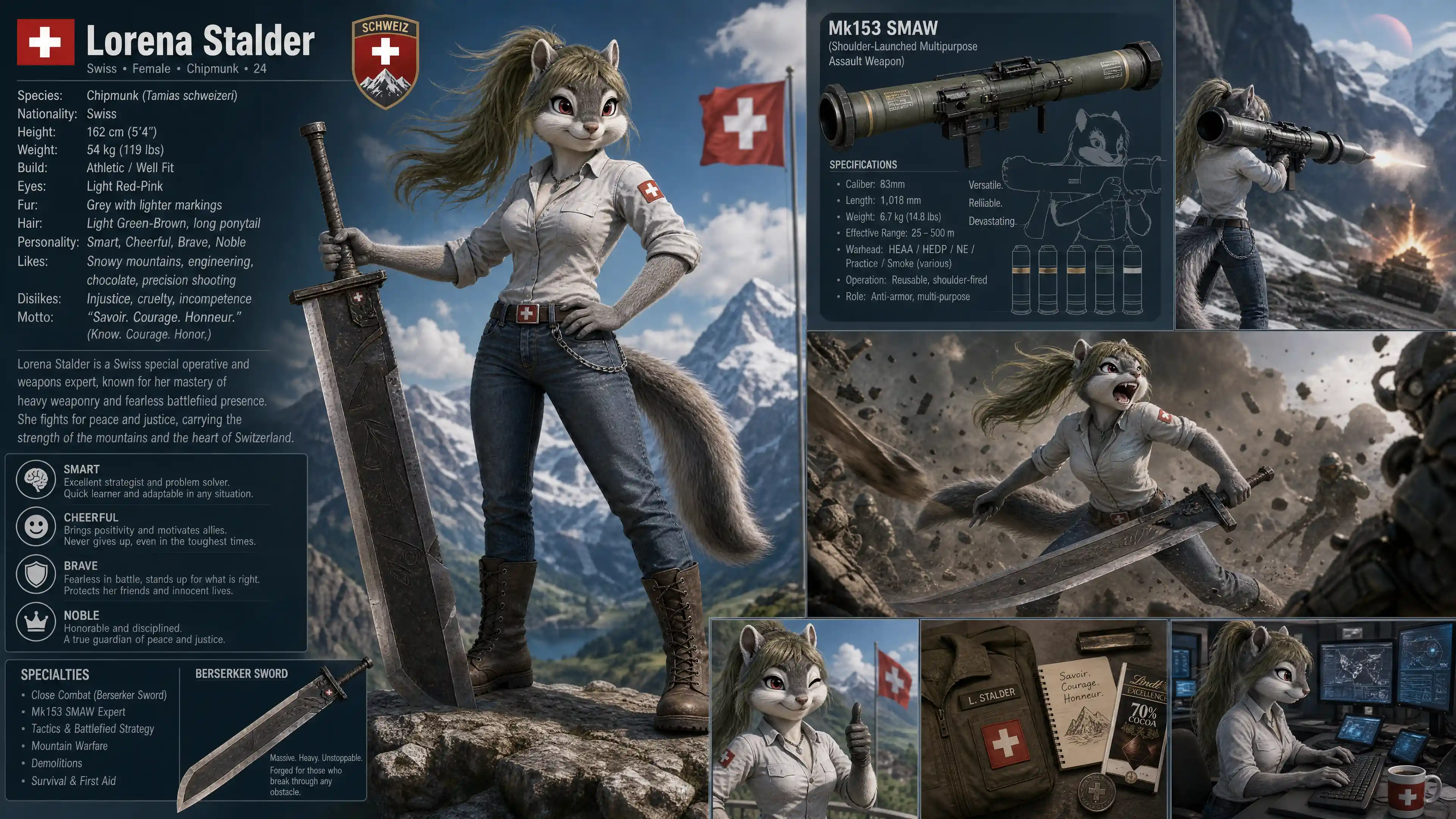 Anthro Chipmunk Warrior Woman With Sword And Rocket Launcher