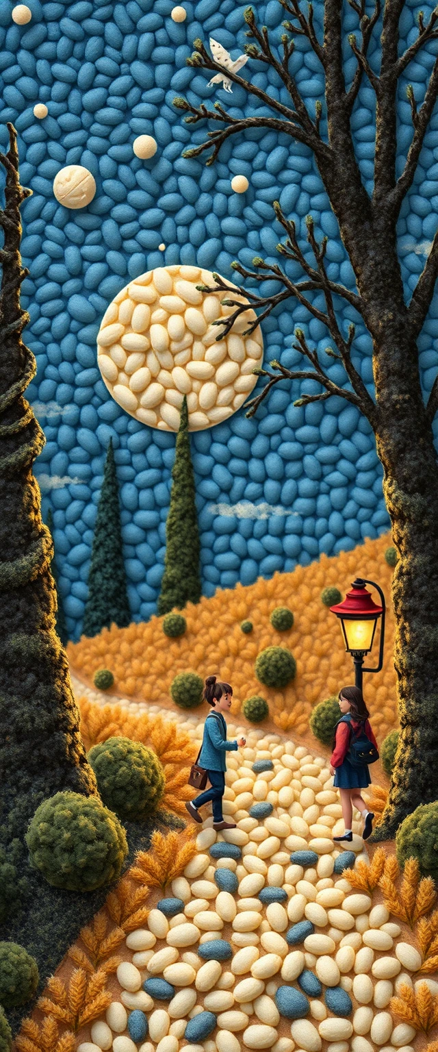 Colorful digital illustration of a miniature plush landscape
