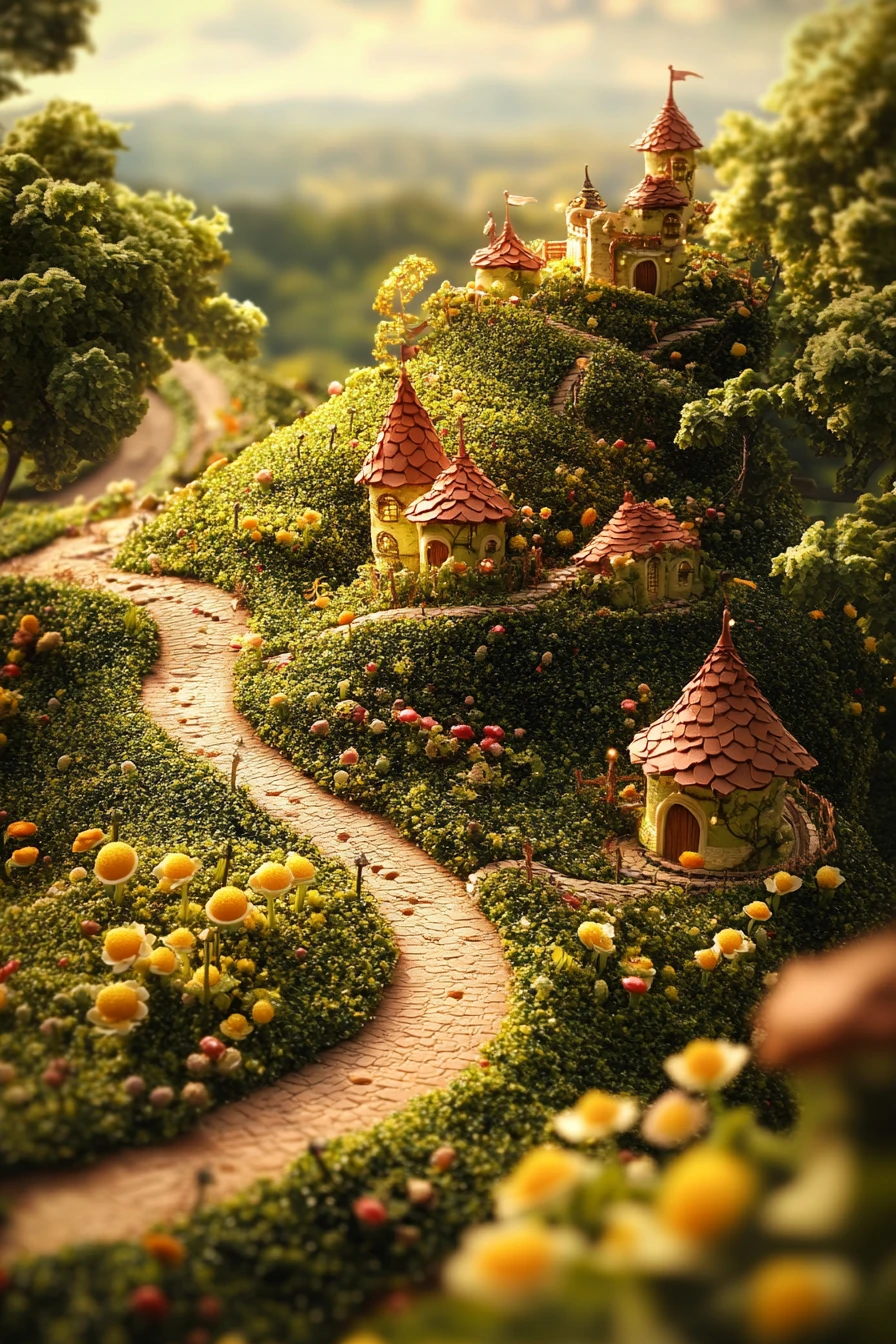 Cheerful surreal landscape with artistic dreamy details