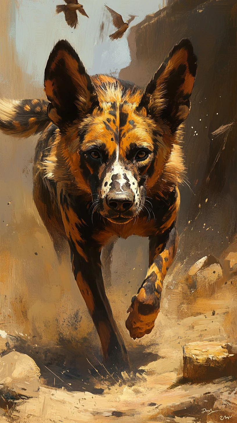 Cão-selvagem-africano se transformando em uma cidade fantasia escondida