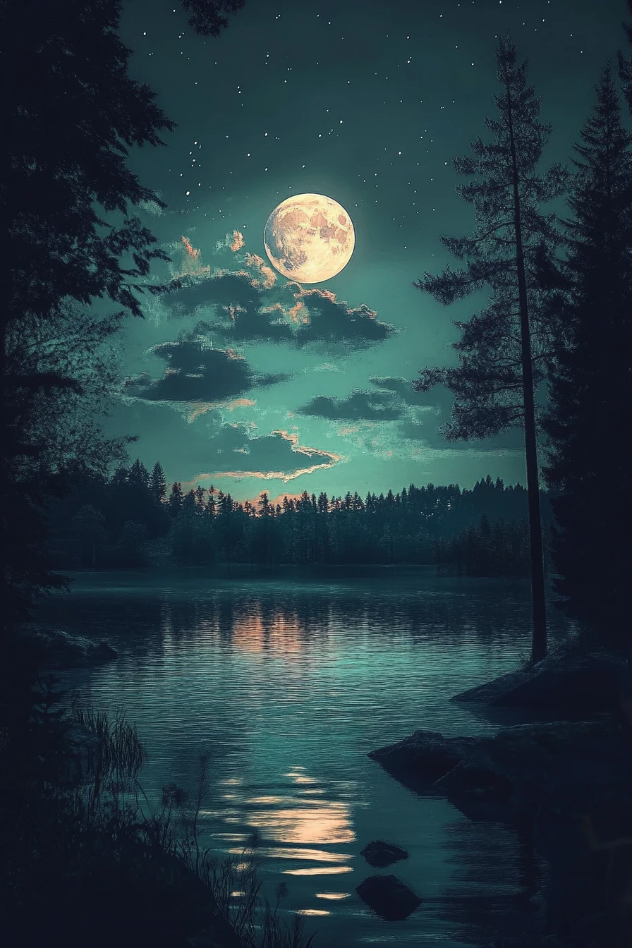 Midnight lagoon with a mellow lofi chill atmosphere