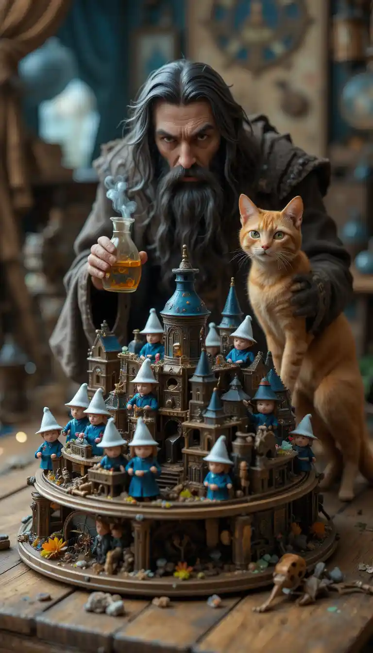 Miniature Steampunk City Threatened By Sinister Wizard