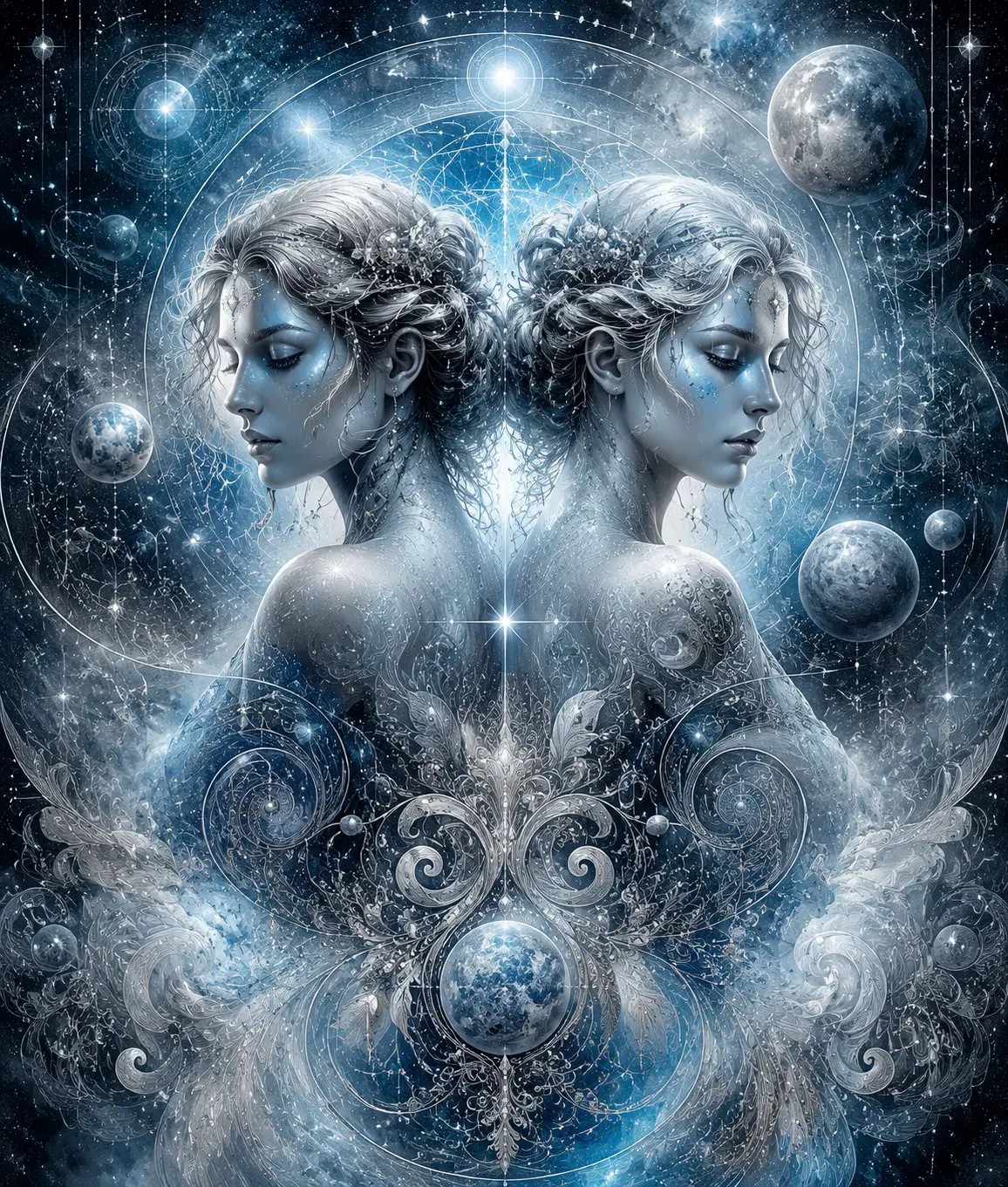 光り輝くふたご座の双子と宇宙地図＆ペイズリー