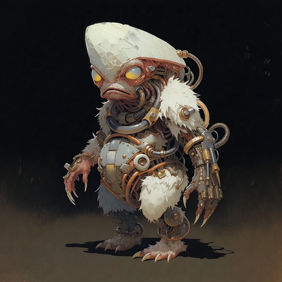 Small plump fantasy creature on a dark void background