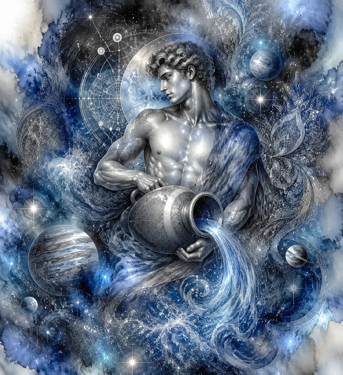 輝く宇宙イラストの水瓶座ムードボード