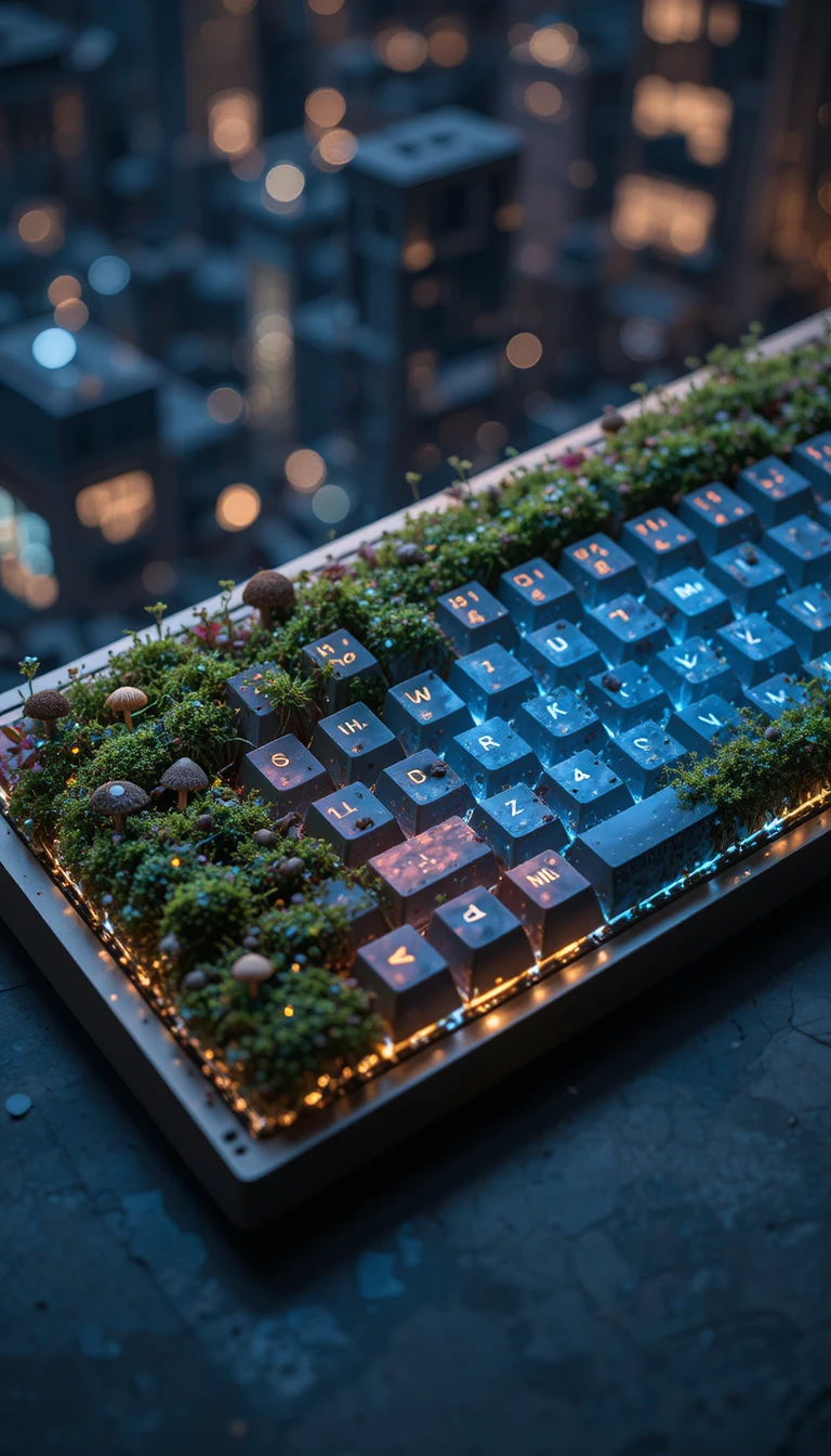 Moss And Glass Mechanical Keyboard In Top Down View