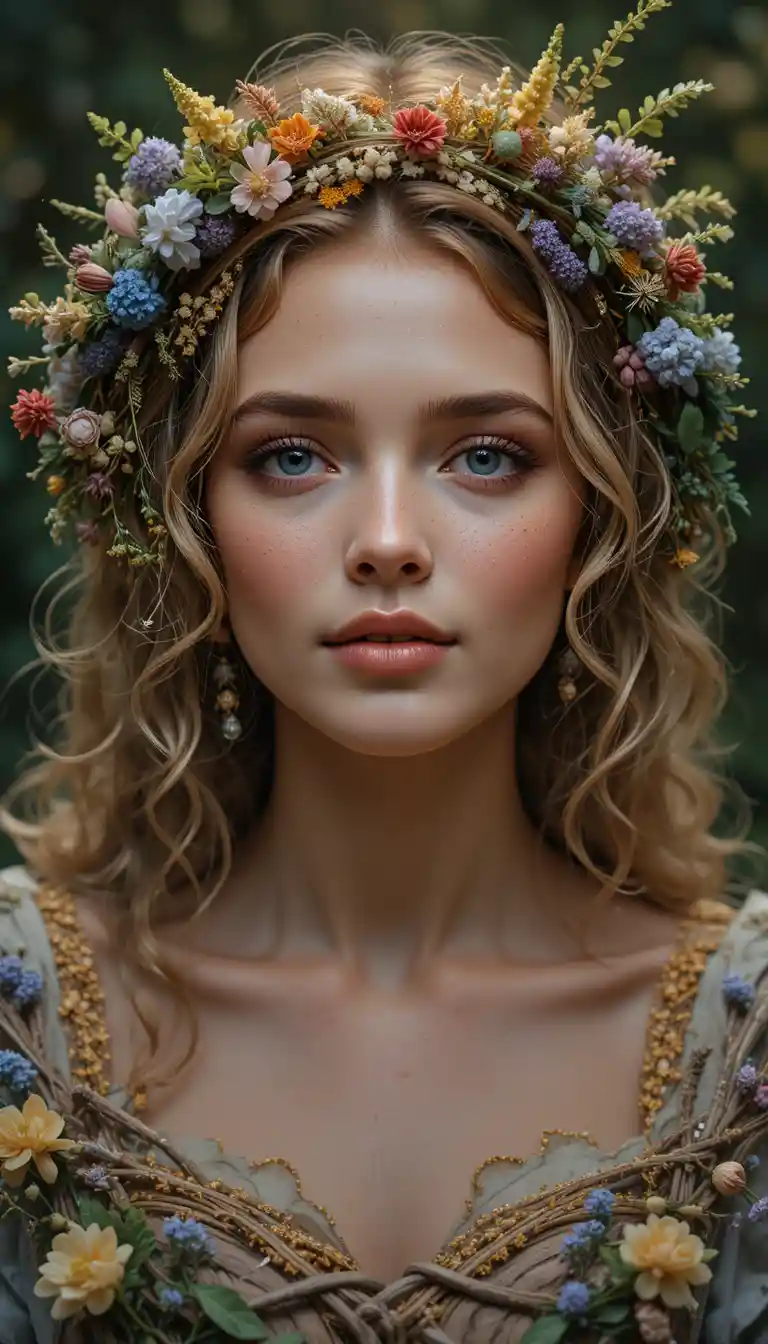 Young woman greeting the sunrise on Midsummer morning