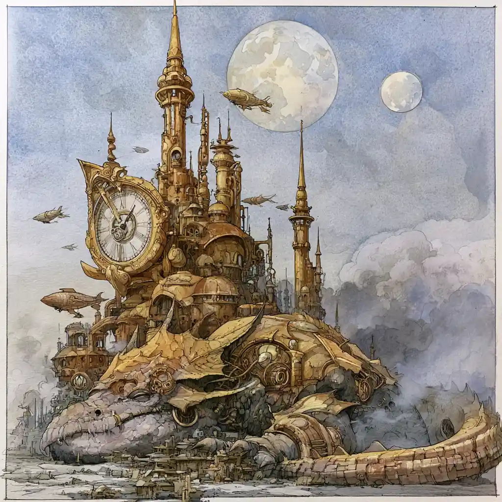Clockwork city built on the back of a sleeping dragon