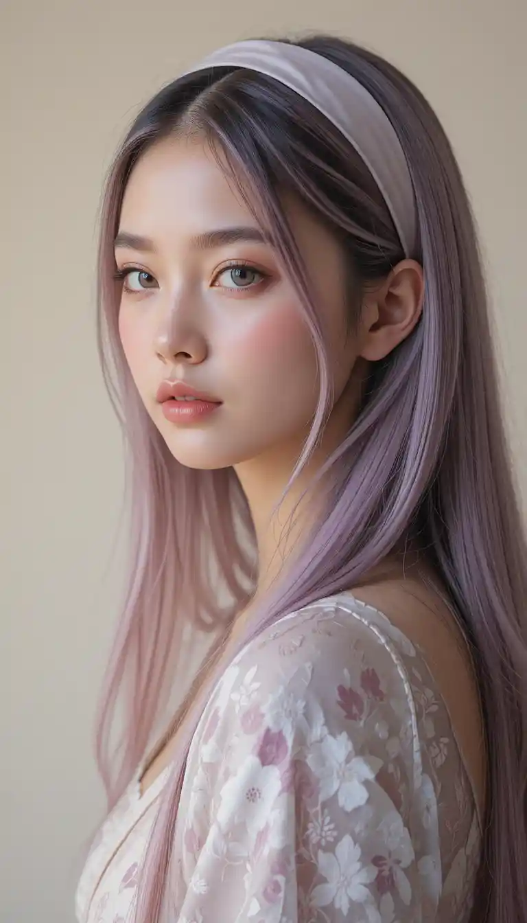 Young woman with lilac hair in minimal editorial illustration
