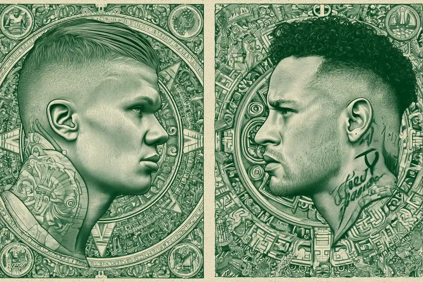 Aztec style football star cards on a green pitch