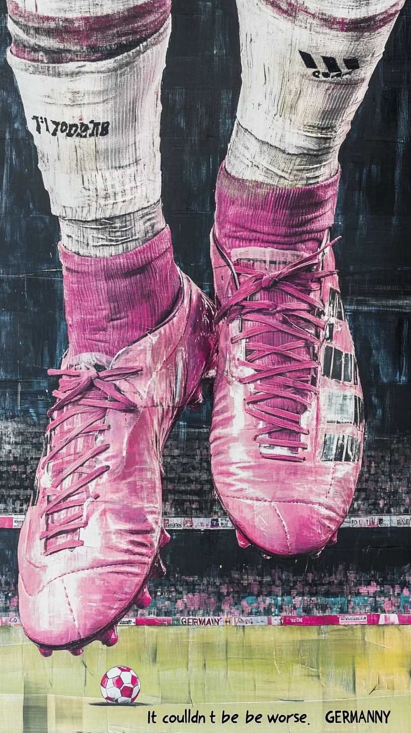 Smiling soccer player holding pink cleats in stadium stands