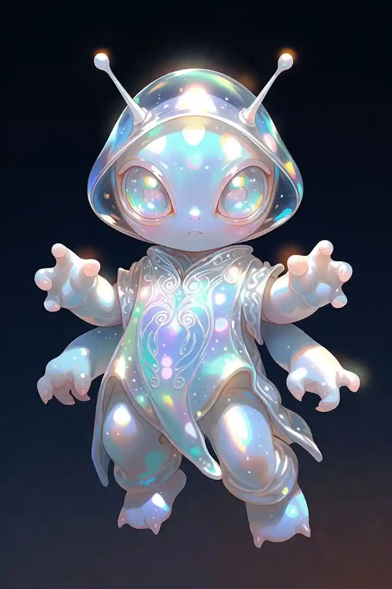 Opalescent Alien Creature With Pearlescent Limbs On Dark Background