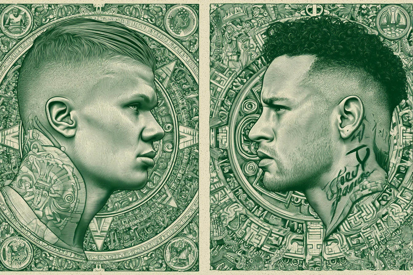 Aztec style football star cards on a green pitch