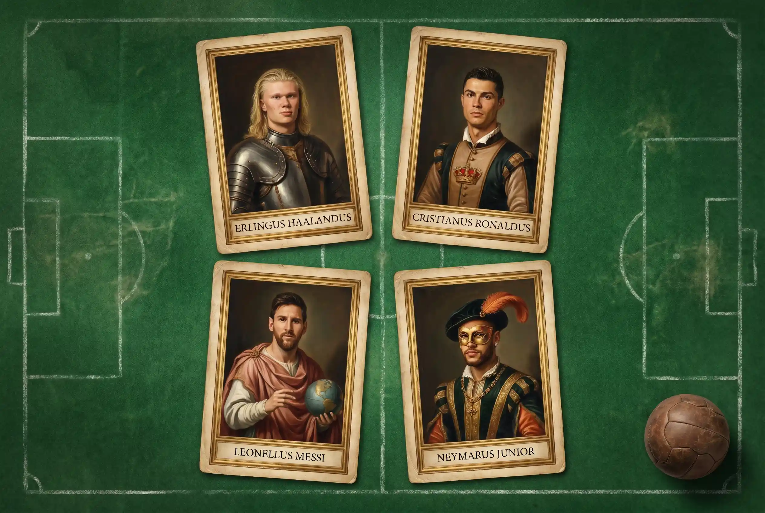 Renaissance style portrait cards of four football legends