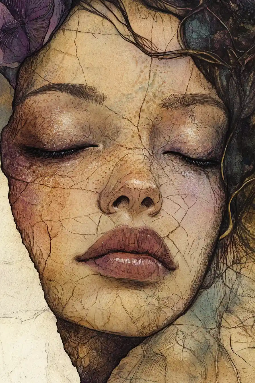 Watercolor portrait of a beautiful girl with luminous jeweled tones