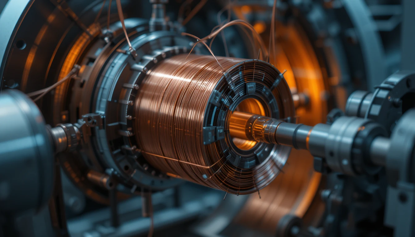 Macro View Of Needle Winder Coiling Copper On Stator Core