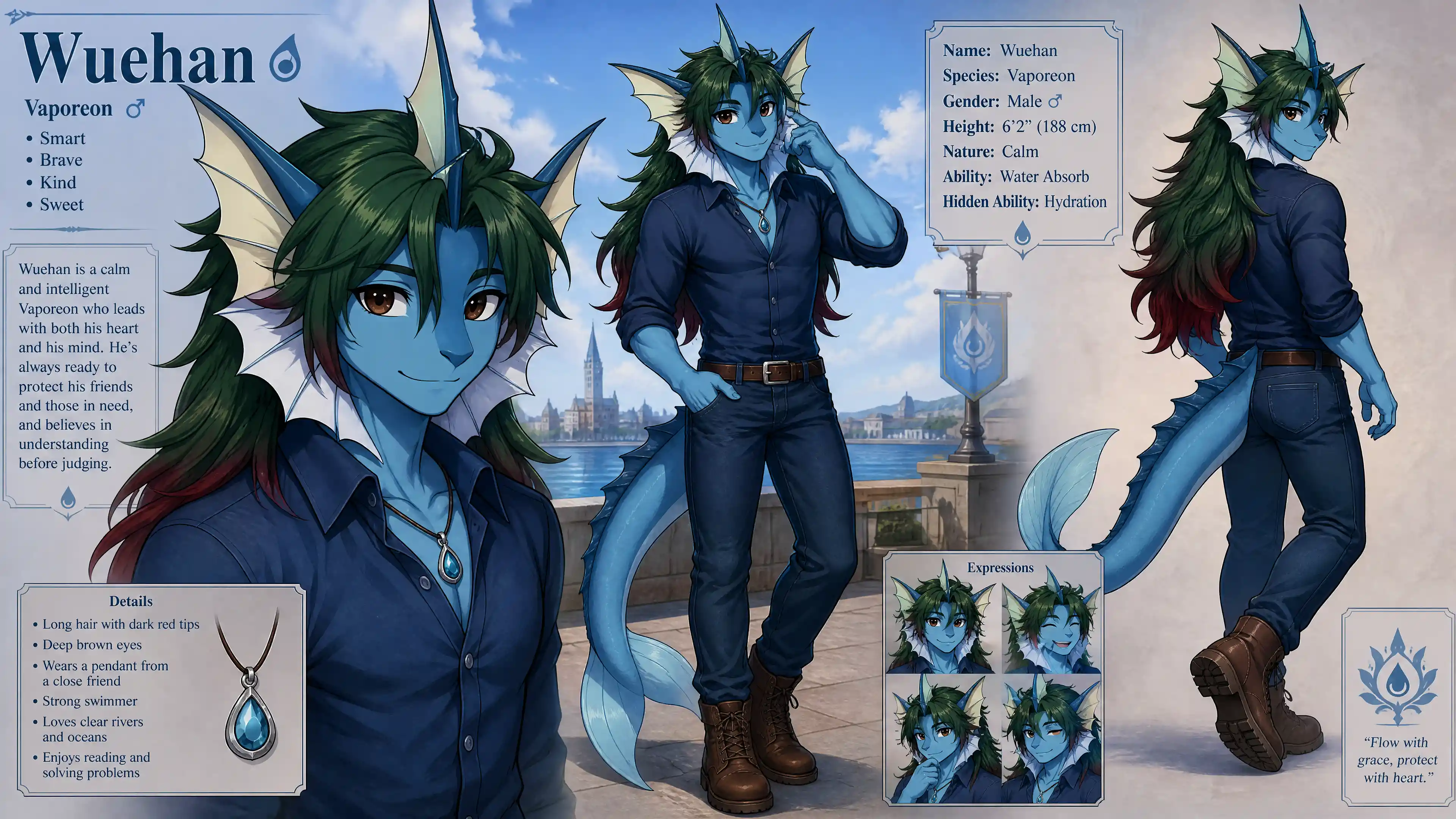 Anthro Vaporeon male in casual shirt jeans and boots