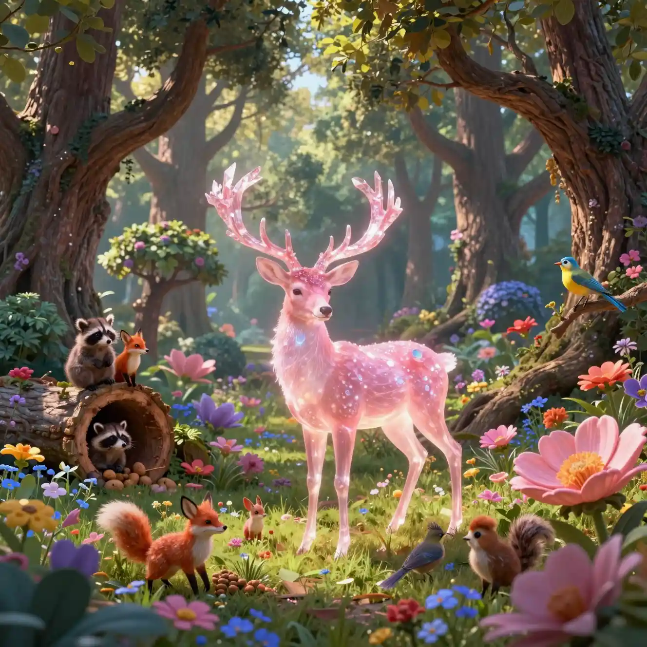 Magical Pink Deer In Enchanted Fantasy Forest