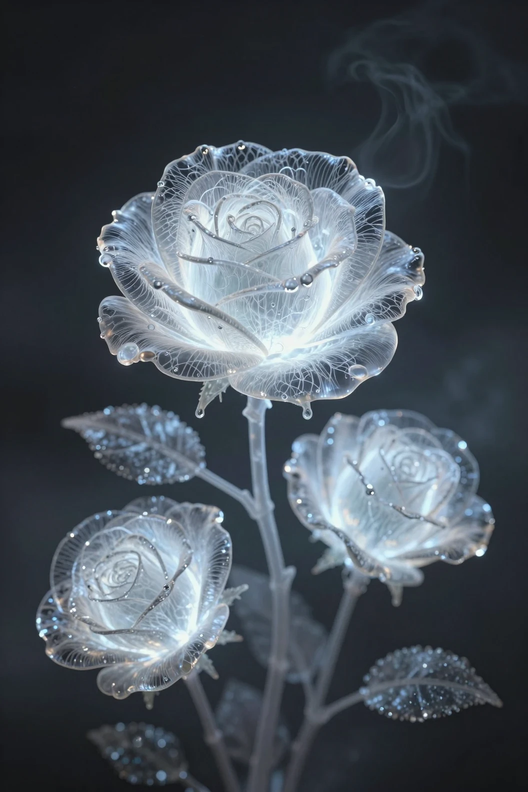 Bioluminescent Rose Sculpture In Minimalist Smoky Background