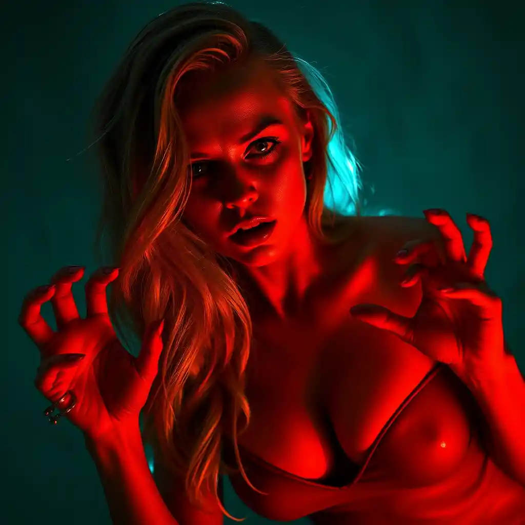 Surreal woman in a dark dreamlike ethereal environment
