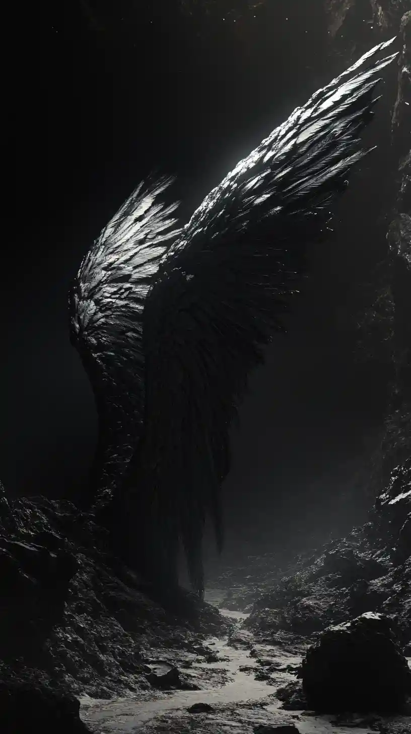Surreal Angel Wing With Hidden Valleys In Dark Space
