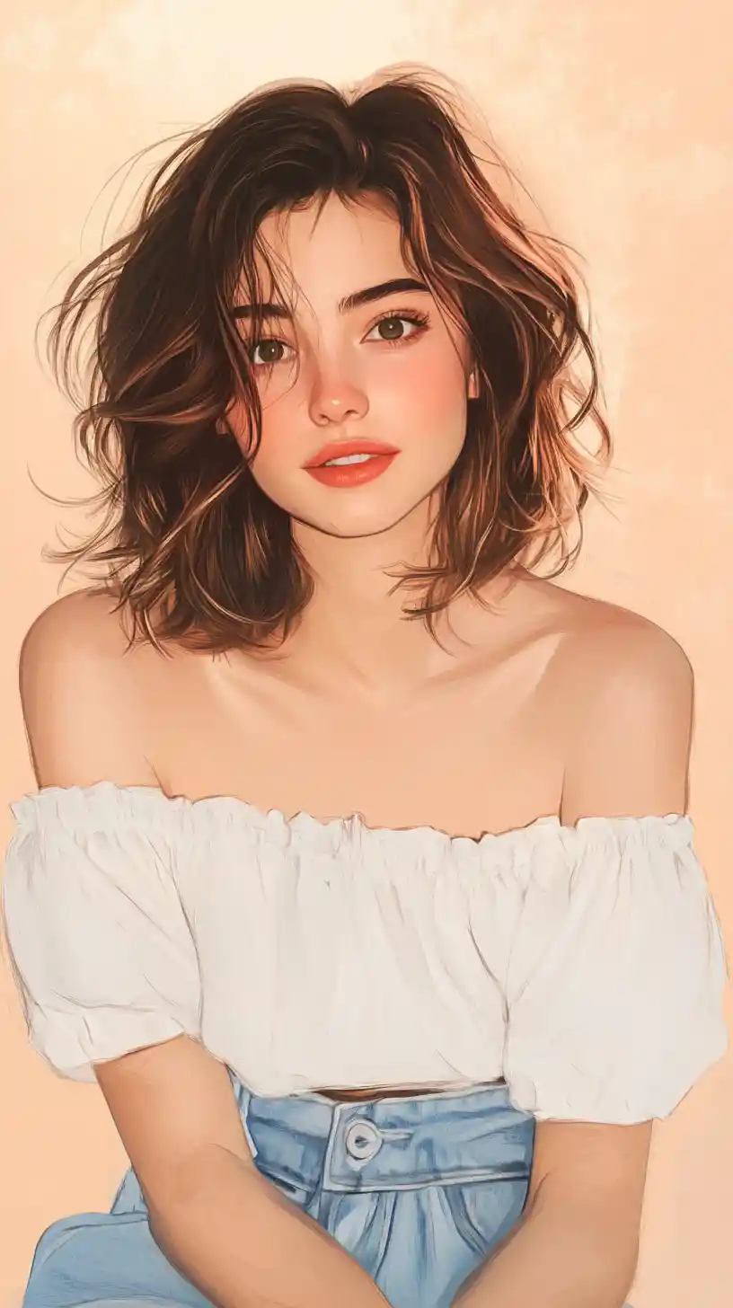 Fröhliches Mädchen im Freizeitoutfit – digitale Porträtillustration