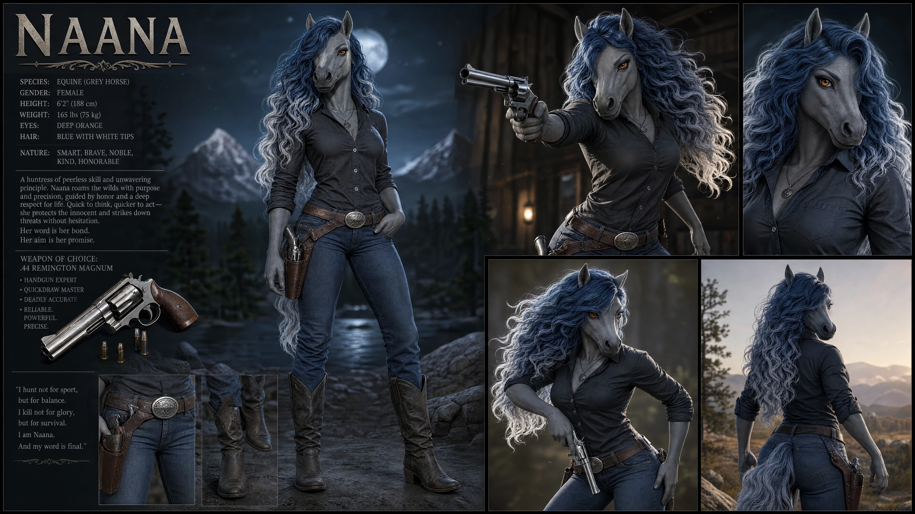 Anthropomorphic Grey Horse Huntress With Magnum Revolver