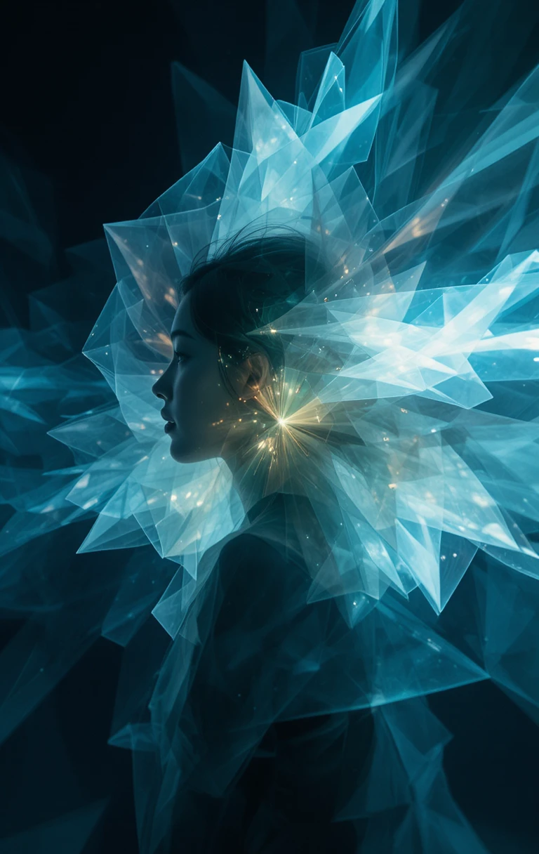 Layered Transparent Geometric Shapes With Ethereal Color Flow