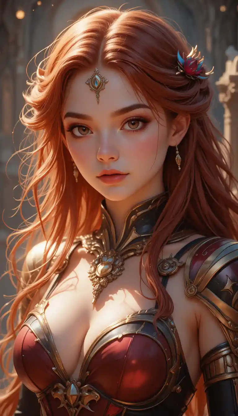 Red haired anime warrior girl with succubus horns