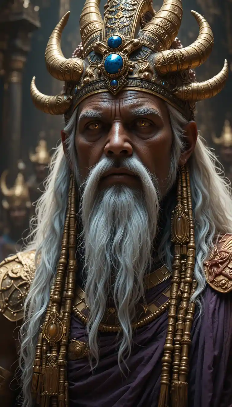 Supreme god delivering final judgment in dramatic close up