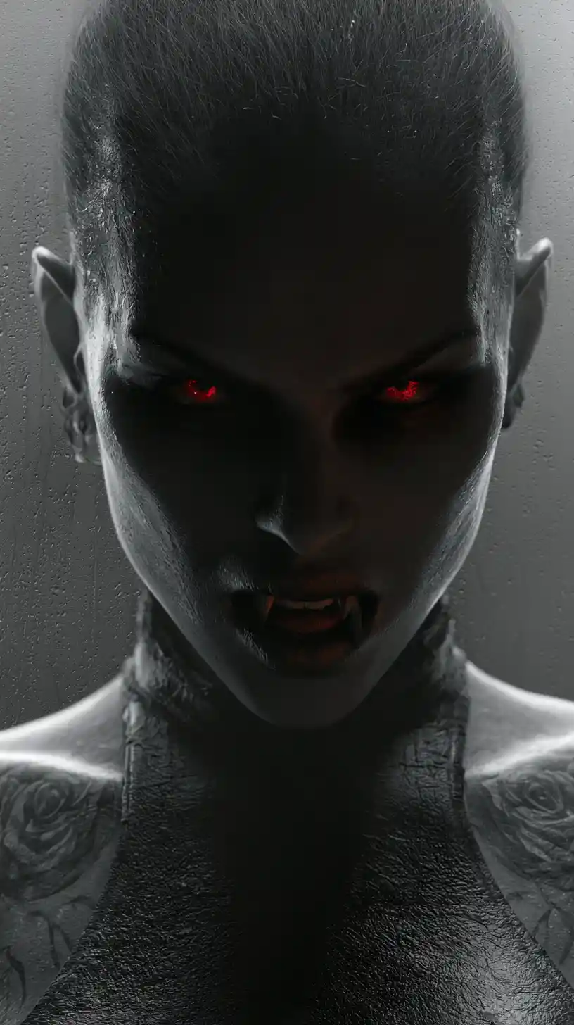 Vampire woman close up with glowing red eyes