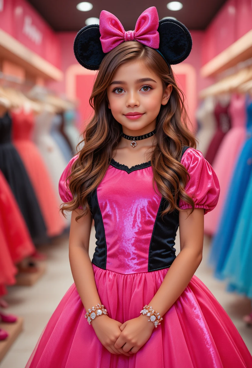 Young girl in pink Minnie dress at Disney boutique