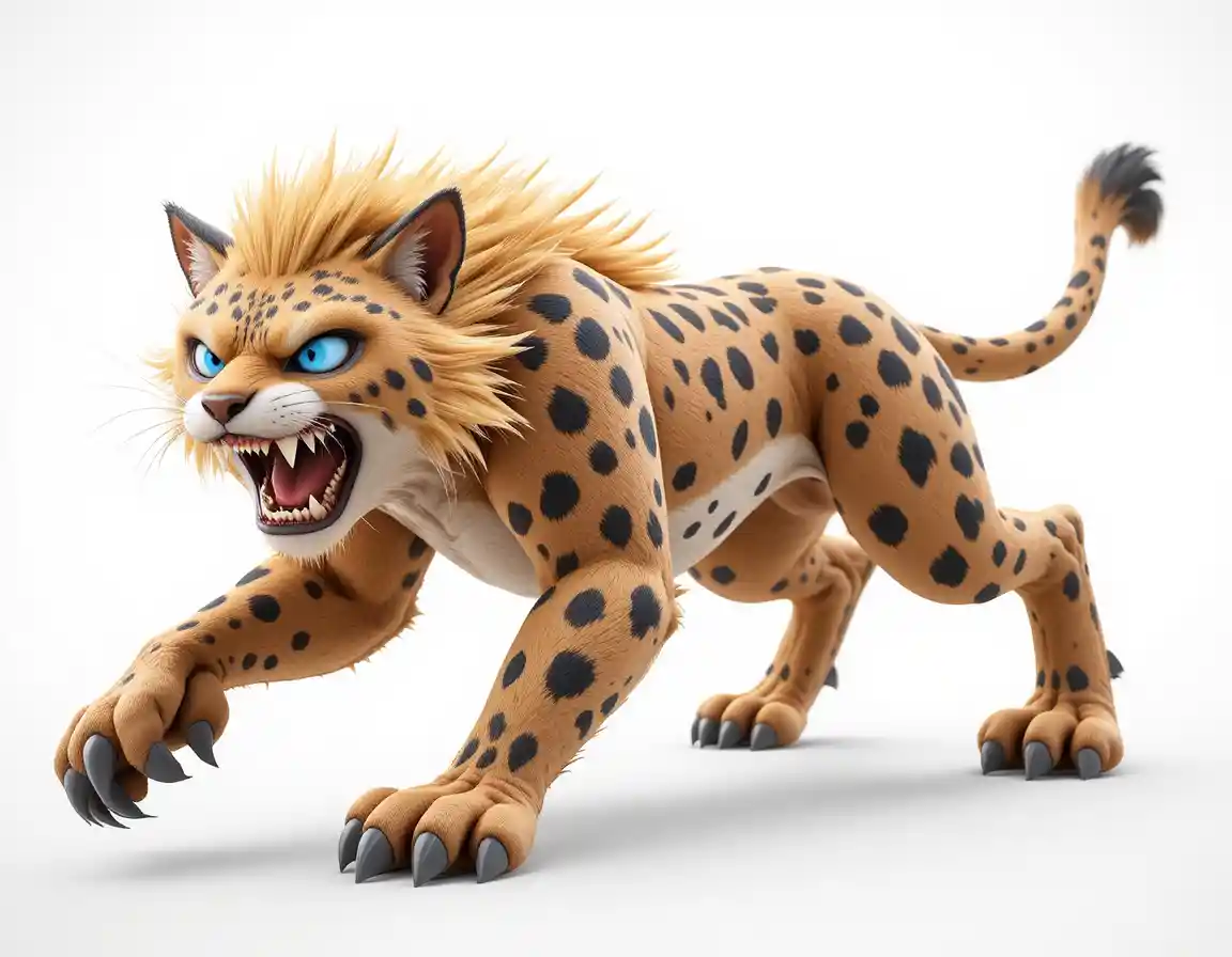 Stylized saber toothed cat in dynamic 3D studio pose