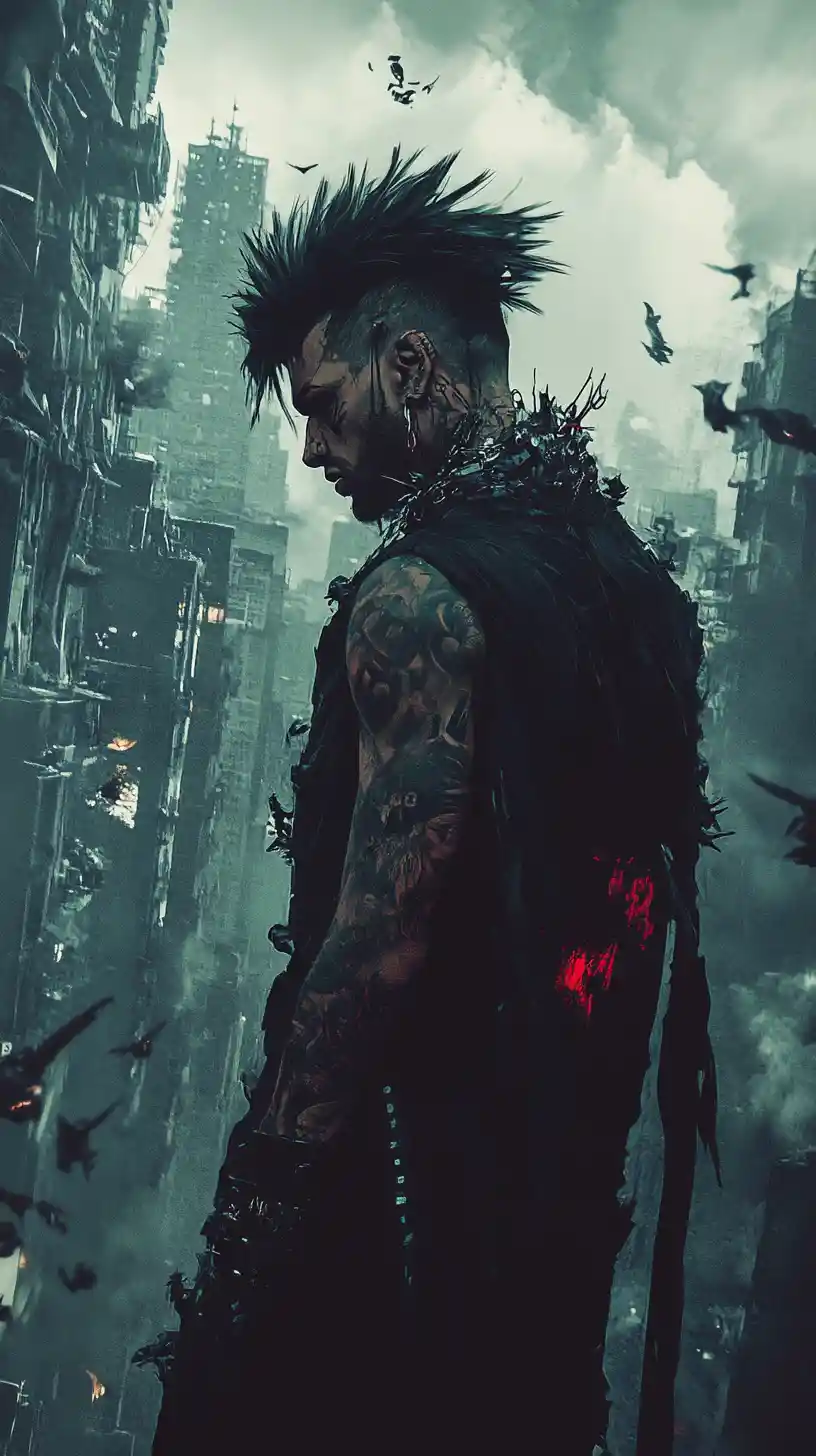 Confident man lifting off his coat to show tattoos