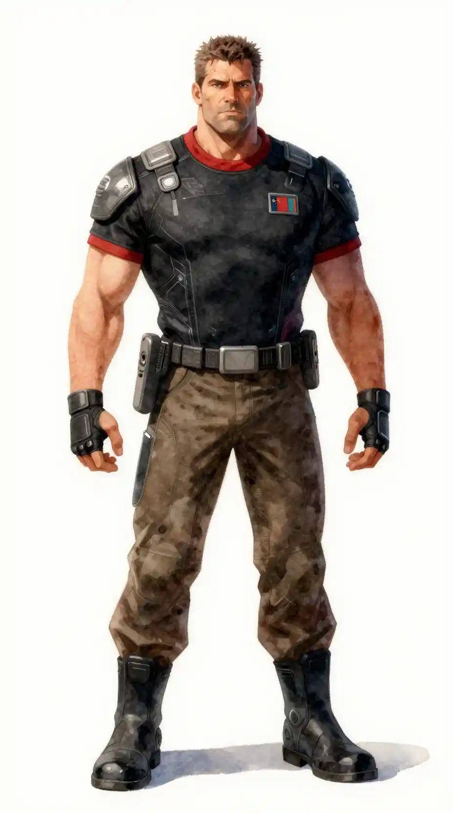 Futuristic alien security chief standing in uniform
