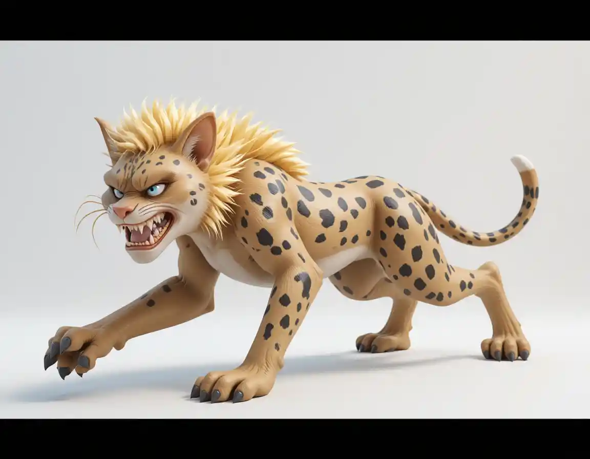Stylized saber toothed cat in dynamic 3D running pose