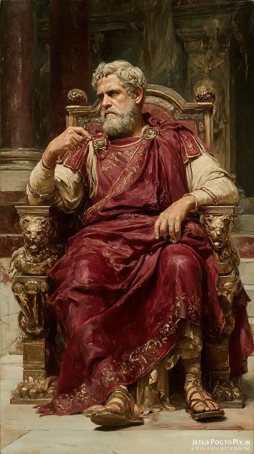 Roman Emperor Portrait On A Bronze Throne In Palace Light