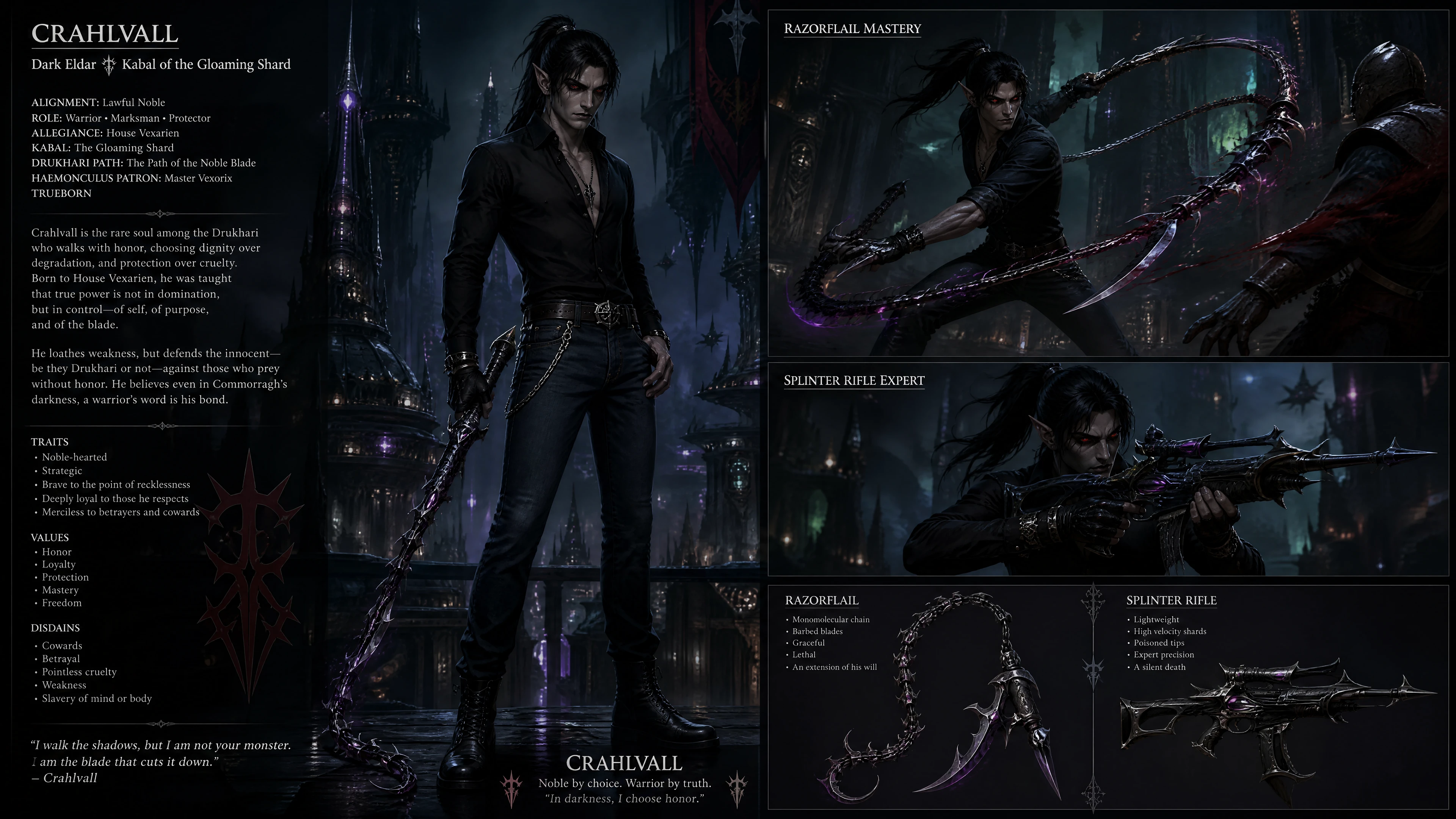 Dark elf male warrior with red eyes and modern clothes