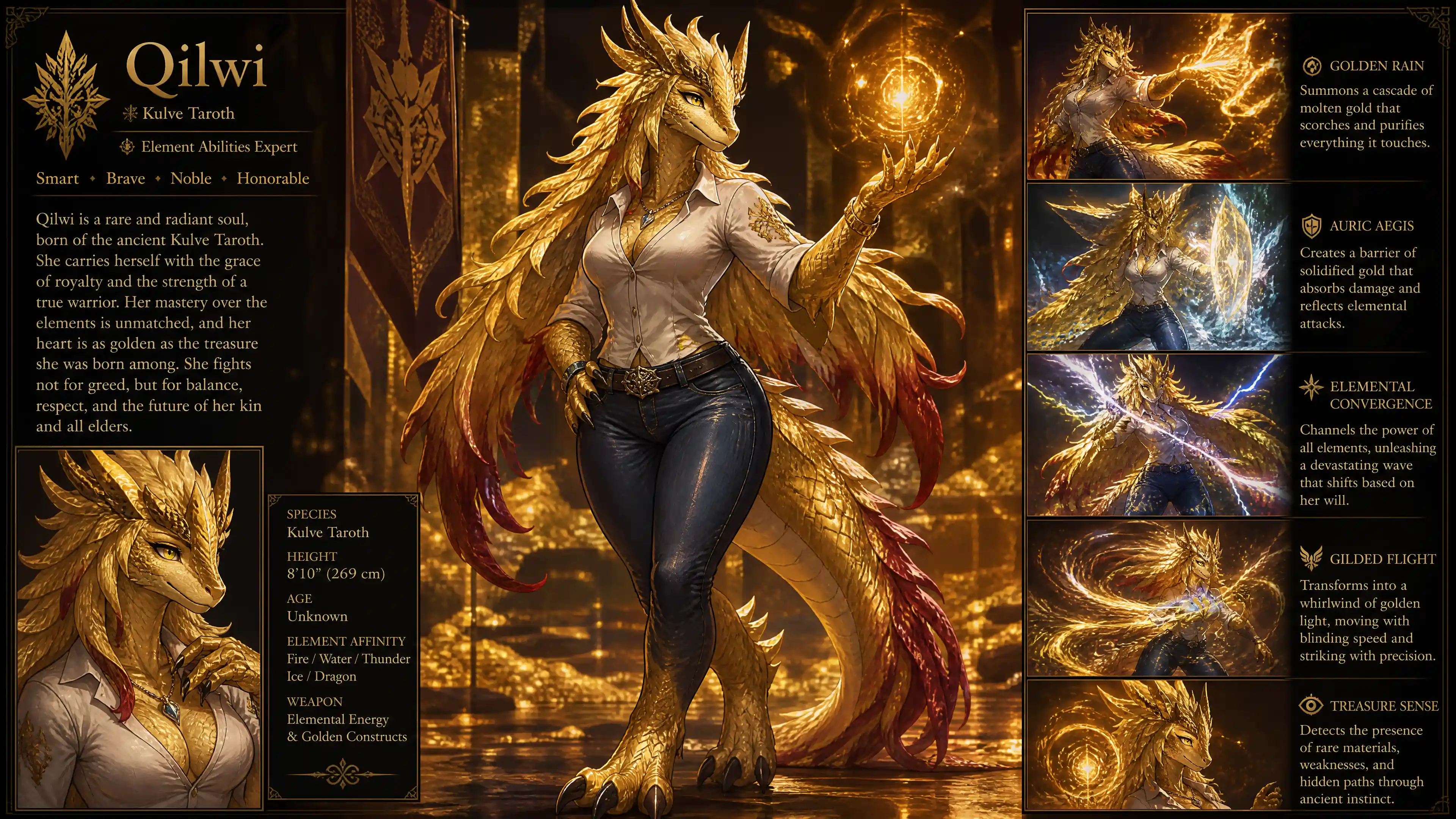 Anthro dragon girl with ruby tipped golden hair in jeans