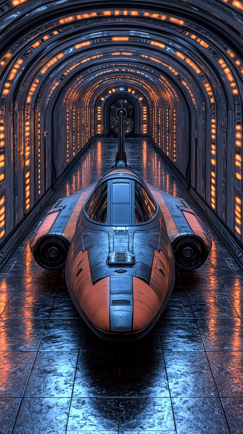 Surreal spaceship crossing dimensions in glowing cosmic space