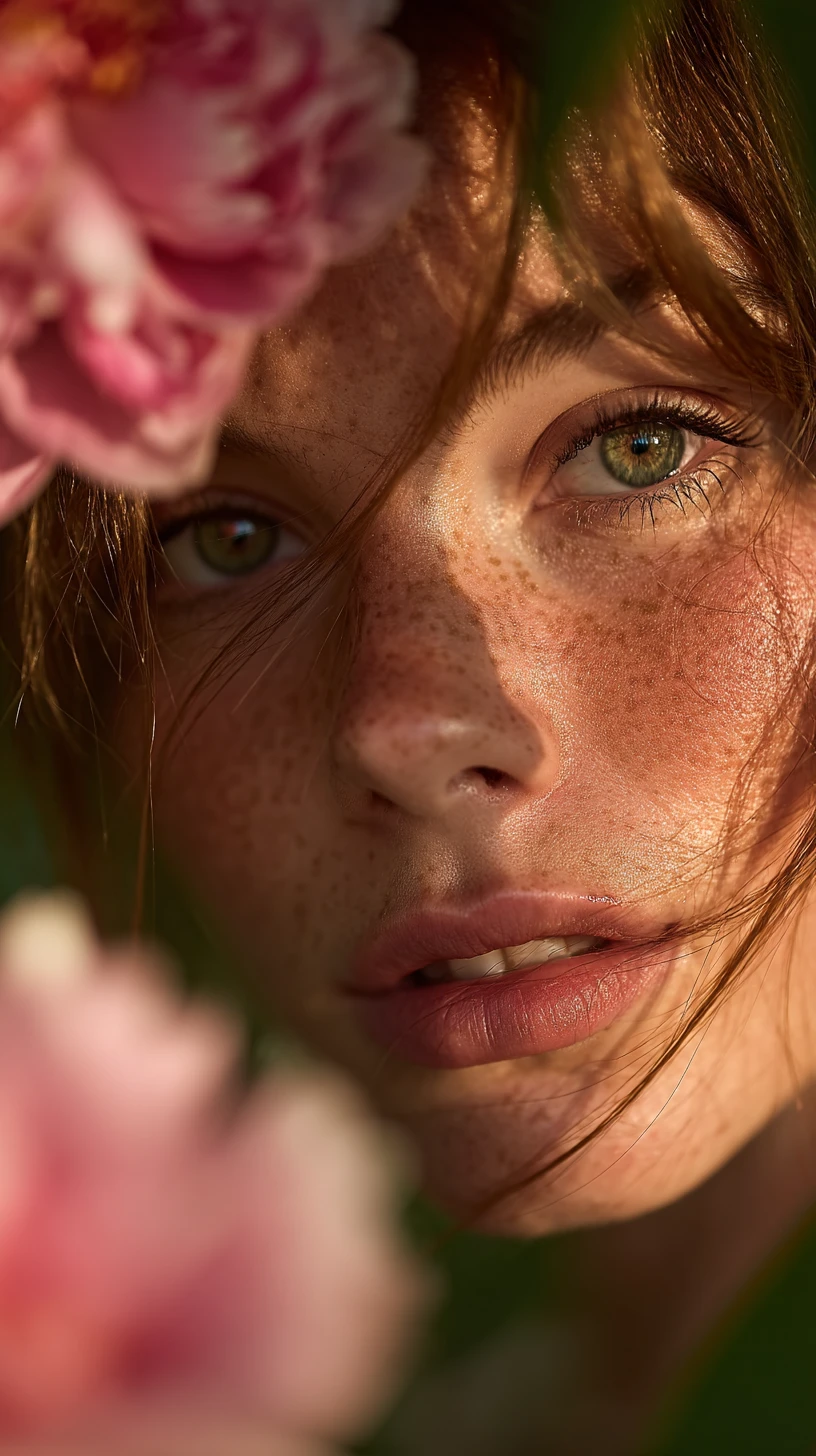 Retrato de una mujer joven en un exuberante jardín botánico