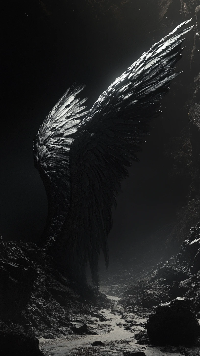Surreal Angel Wing With Hidden Valleys In Dark Space