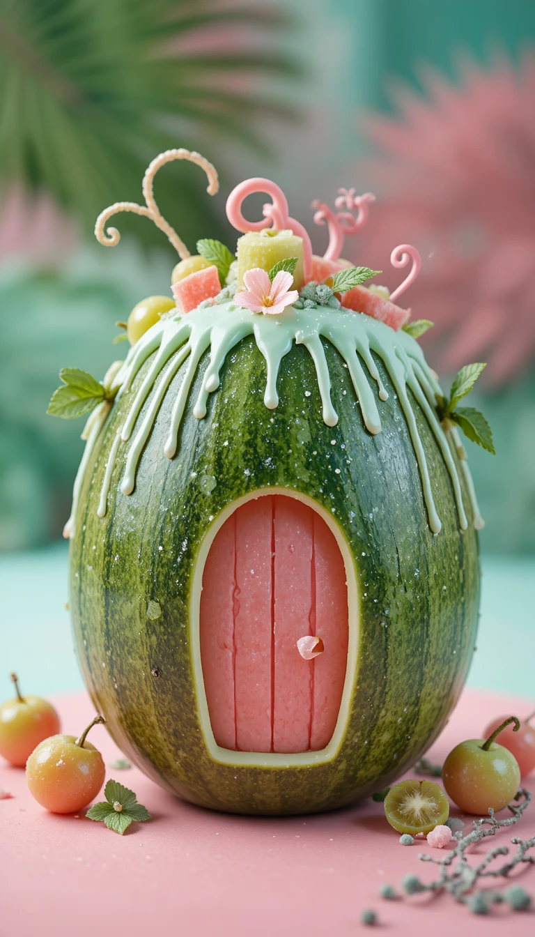Whimsical Watermelon Fairy Palace In Pastel Dessert Art